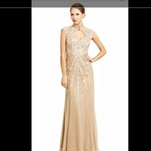 Sue Wong Champagne beaded embellished dress